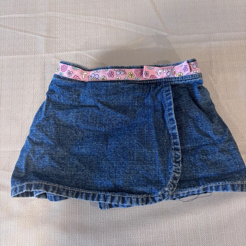 Cherokee Baby Denim Skirt Skort 3M Infant Girl Pink Floral Waist
